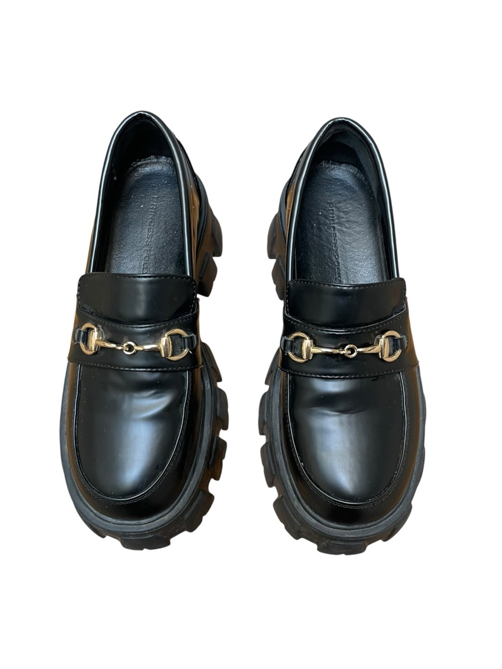Princess Polly Penny Lane Loafers Black Chunky Platform Horsebit Size 7